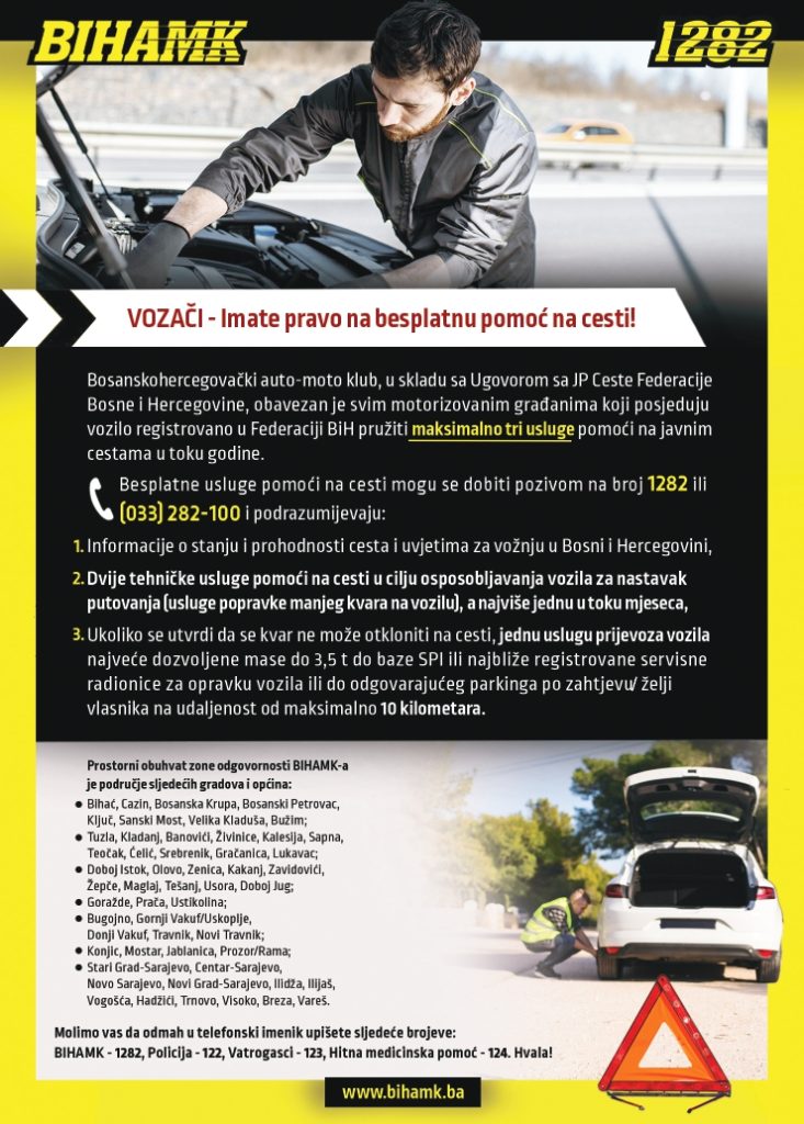 VOZAČI – IMATE PRAVO NA BESPLATNU POMOĆ NA CESTI